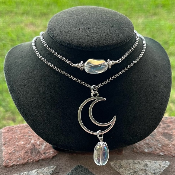 Silverskylight | Jewelry | Moon Double Layer Necklace With Iridescent ...